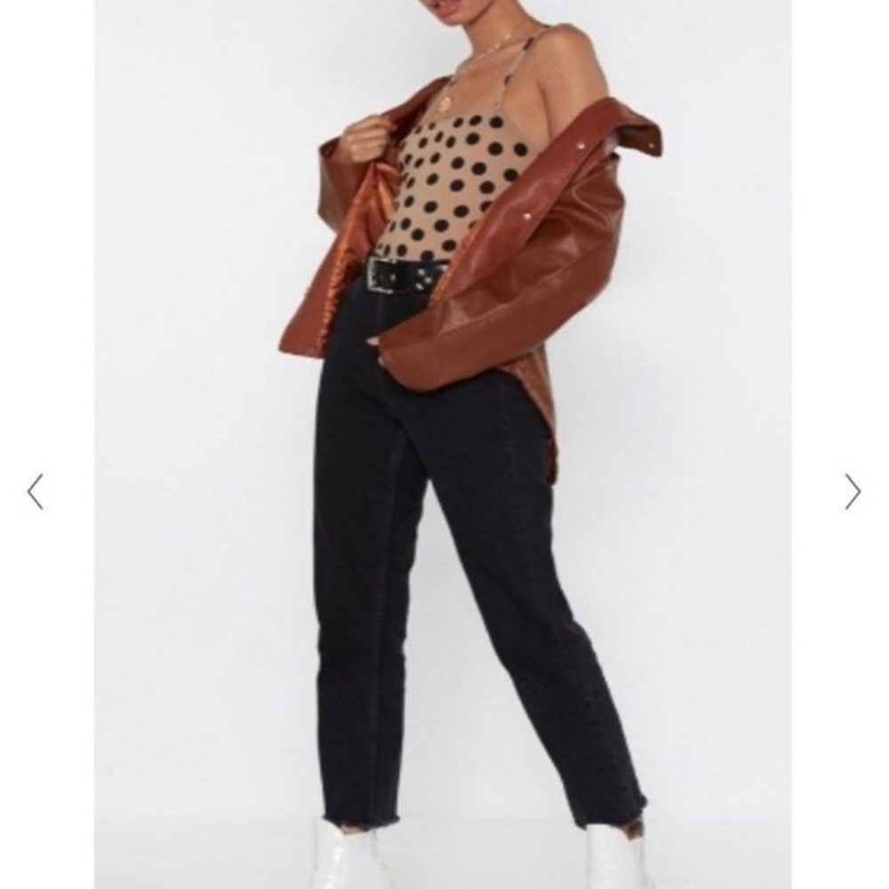 Nasty Gal Bodysuit Tan Polka Dot Ribbed Knit Sleeveless 2 - Picture 2 of 12